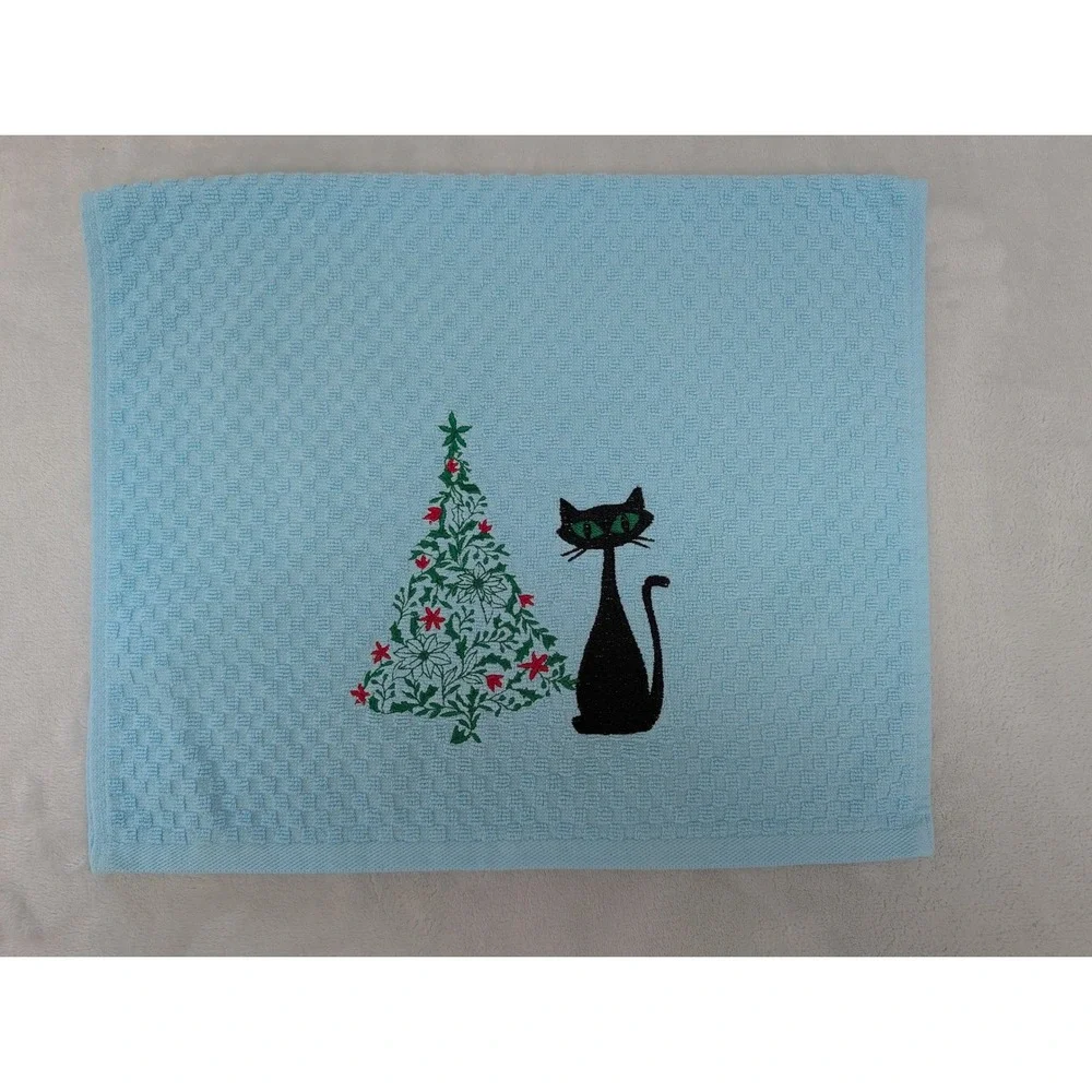 Christmas Mid Mod Cat Retro Mid-Century Modern Atomic Kitchen Bar Hand Towel